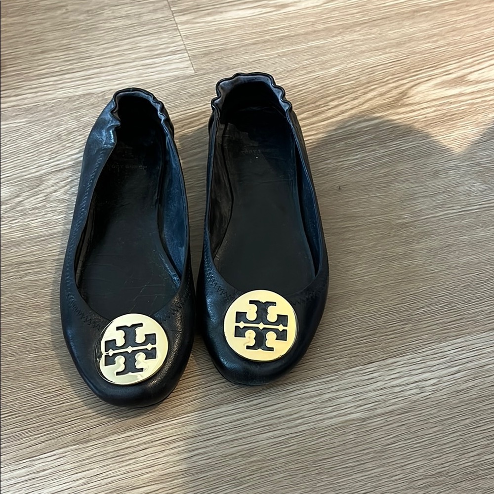 Tory Burch Black and Gold Claire Ballet Flats